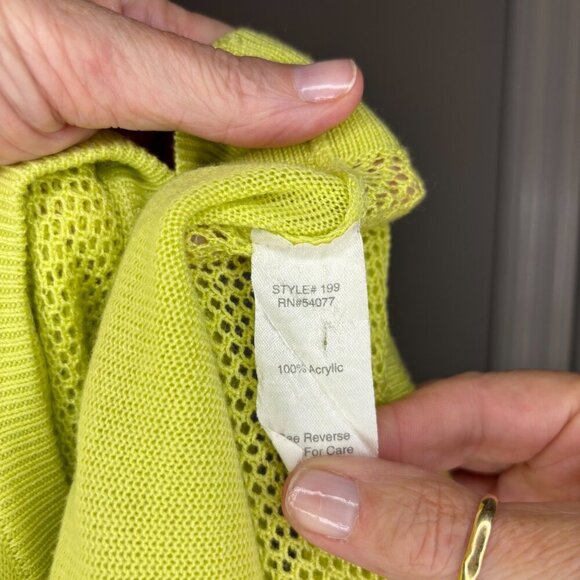 CAbi Lightweight Fly Away Mesh Sweater Womens S Chartruesse Long Sleeve - Picture 7 of 8